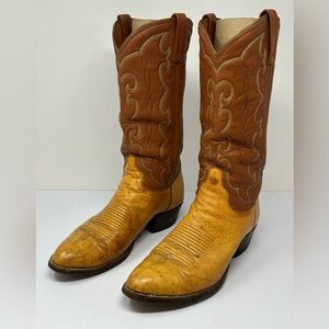 Vtg El Dorado Handmade Ostrich Leather Men’s Sz 9.5 D Butterscotch Western USA